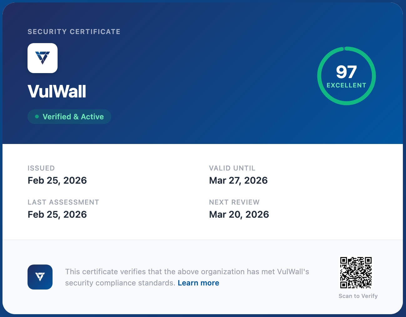 VulWall Security Certificate sample